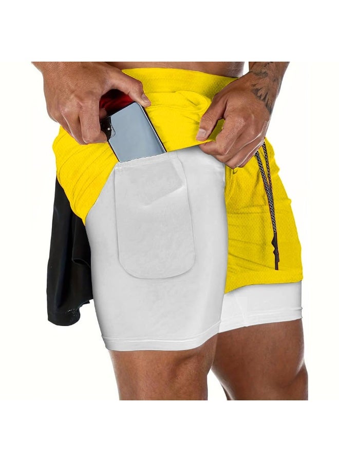 ناكسوس شورتات رياضية للرجال، شورتات رياضية للجري للرجال، شورتات رياضية برباط للرجال، شورتات رياضية فضفاضة بطبقتين وأربعة جيوب - Image 4